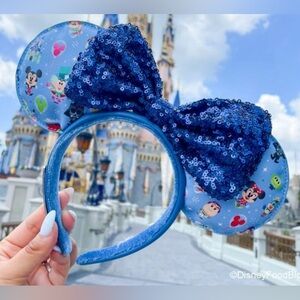 Disney Parks Loungefly Blue Characters Chibi Sequined Minnie Mouse Ears Headband